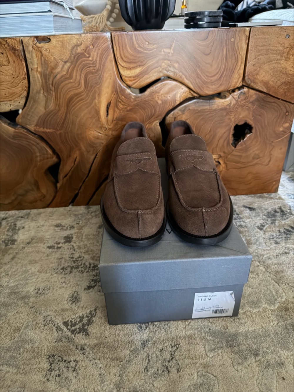 Aquatalia Andreo Brown Suede Penny Loafers
